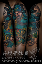 彩色三国人物关公纹身