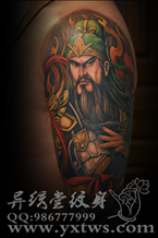 彩色三国人物关公纹身 