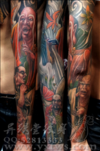 十八罗汉花臂纹身