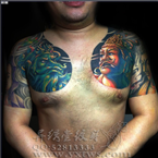 彩色半甲佛教题材纹身