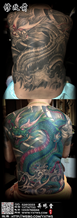 满背彩色龙修改纹身