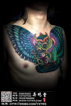 彩色猫头鹰纹身