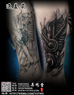 小腿机械遮盖纹身