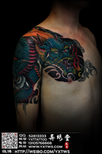 彩色传统龙半甲纹身