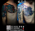 彩色龙遮盖半甲纹身