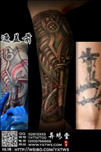 彩色机械小腿遮盖纹身