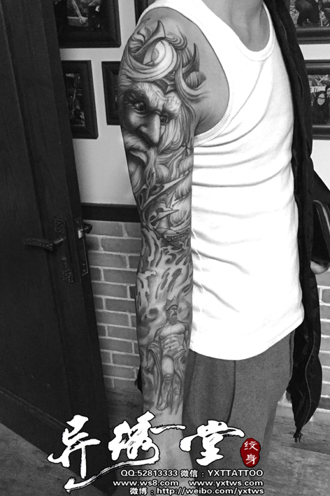 古希腊神话海神波塞冬与宙斯花臂纹身