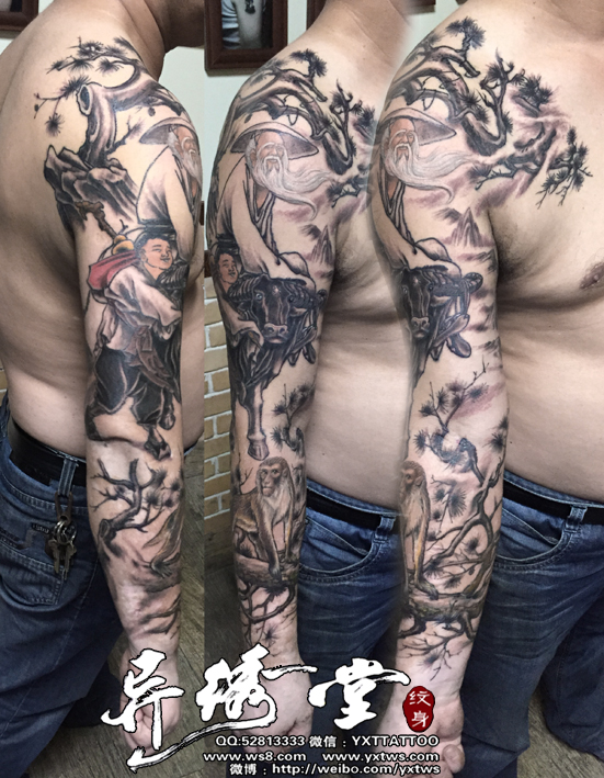 老子出关花臂纹身