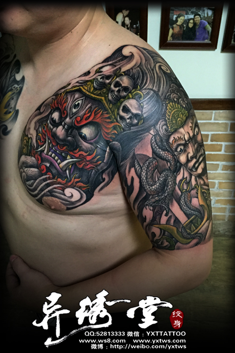 大黑天不动明王半甲纹身