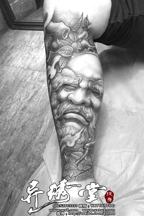 小腿达摩菩提树纹身