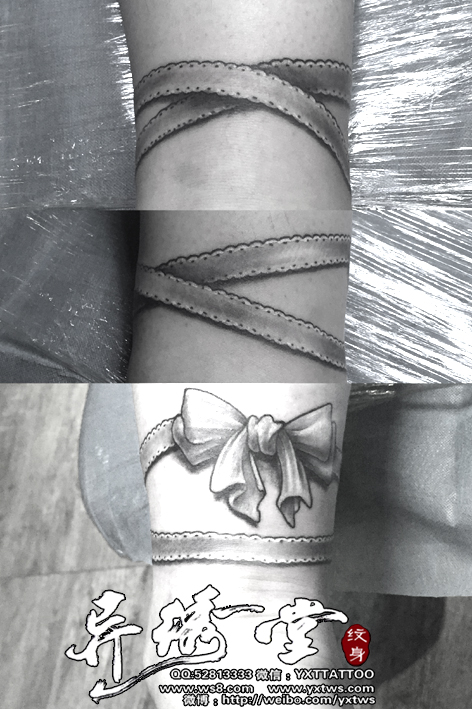 美女小腿蝴蝶结飘带纹身