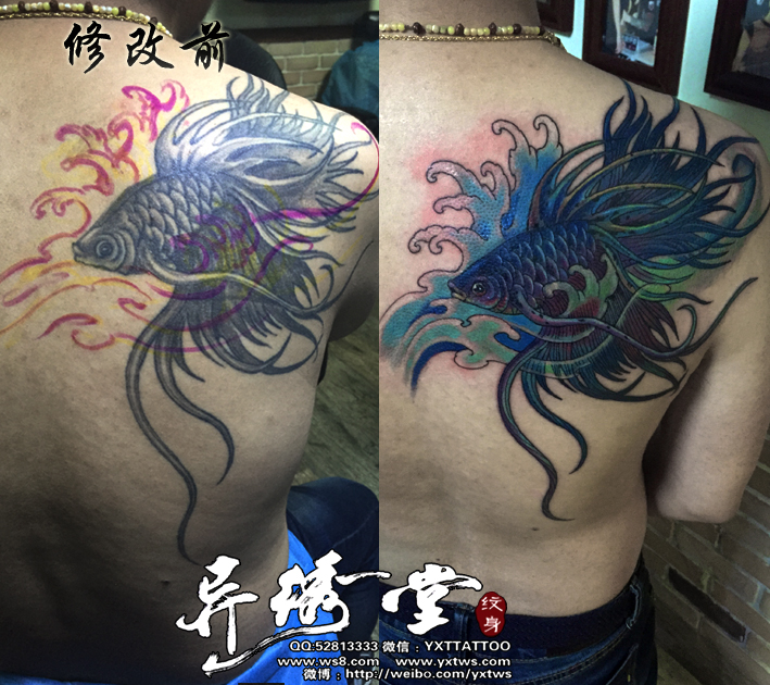 背部斗鱼纹身修改