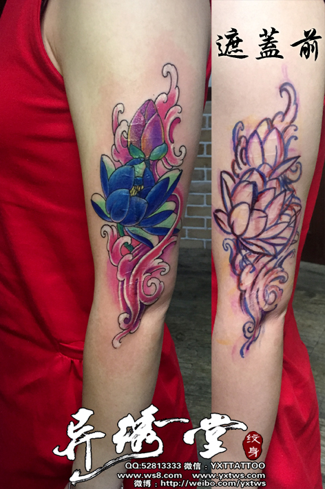 遮盖疤痕莲花海浪纹身