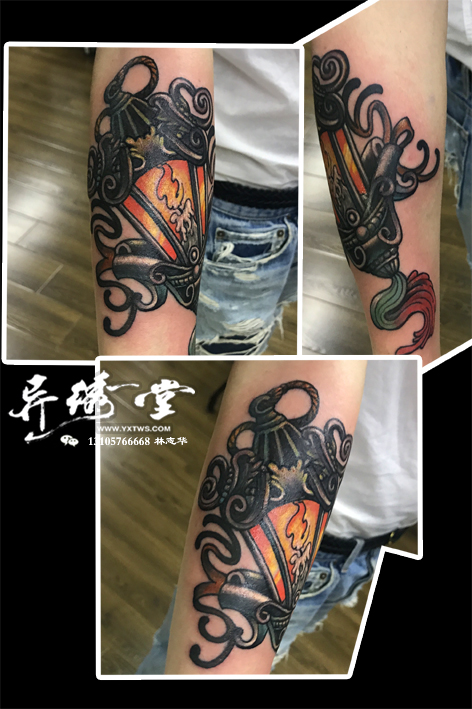 小臂灯笼彩色纹身