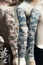 花臂传统山水画纹身