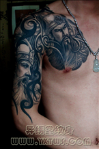 三国人物半甲纹身