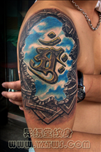 欧美彩色3D梵文纹身