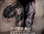 黑白鲤鱼半甲纹身