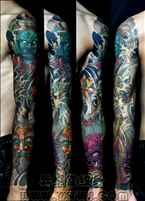 彩色大黑天花臂纹身