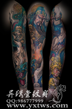 三国彩色花臂纹身