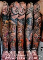 彩色罗汉花臂纹身